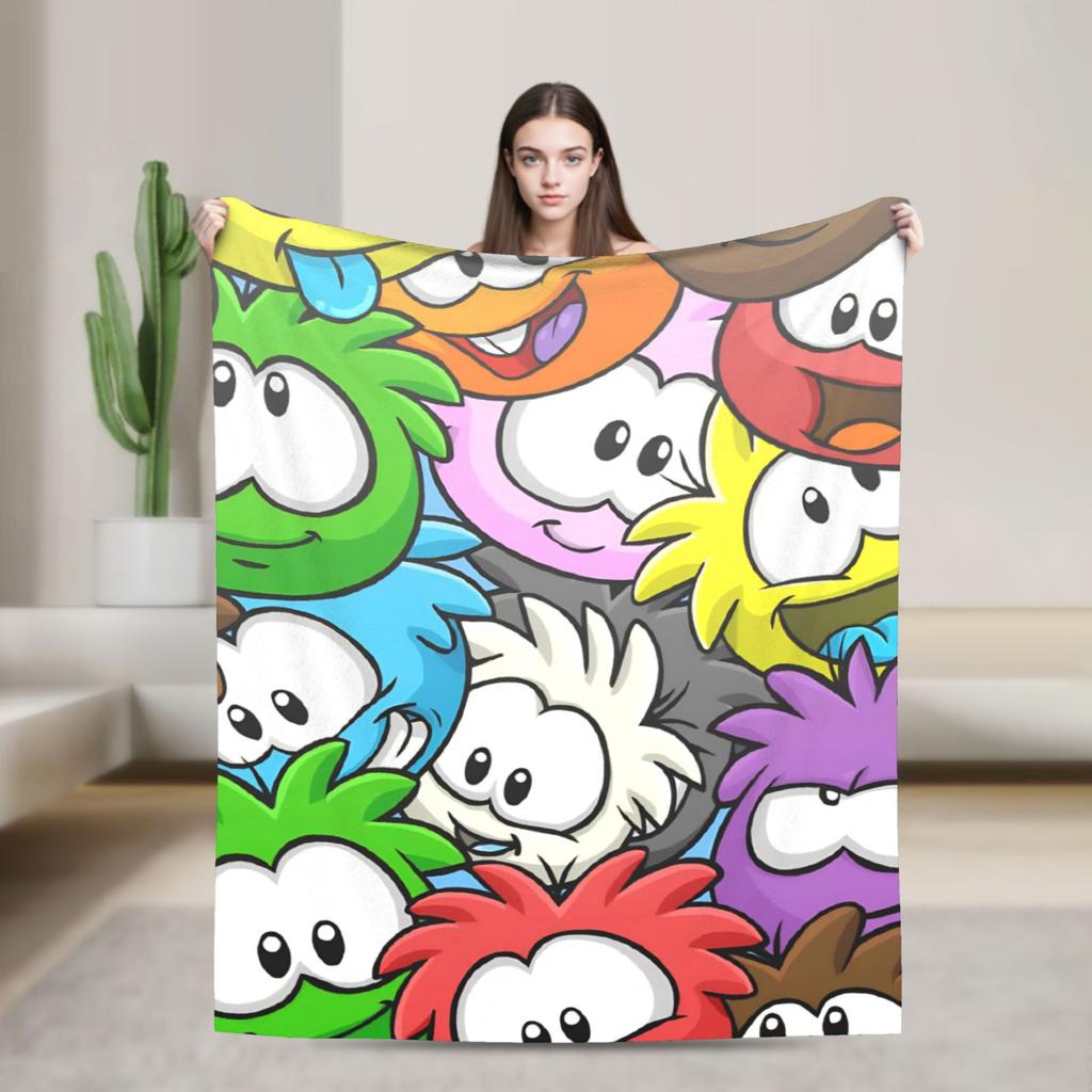 Club Penguin Rainbow Puffle Fleece Throw Blankets Community Game for Bedroom Knitted Blanket Travel Thin Portable Quilt