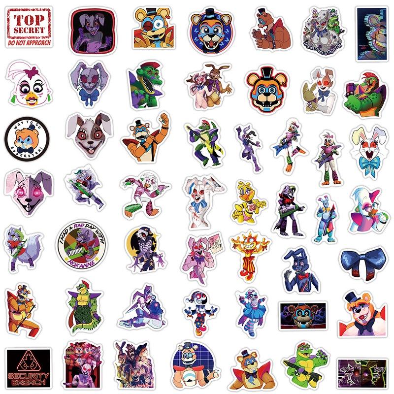 50pcs Fnaf Stickers Waterproof Adhesive Reusable Decor