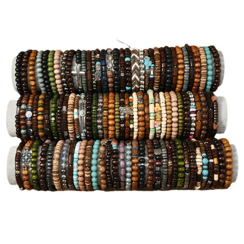 New random hot-selling coconut shell wood beads beaded elastic line men's bracelet bracelet bracelet