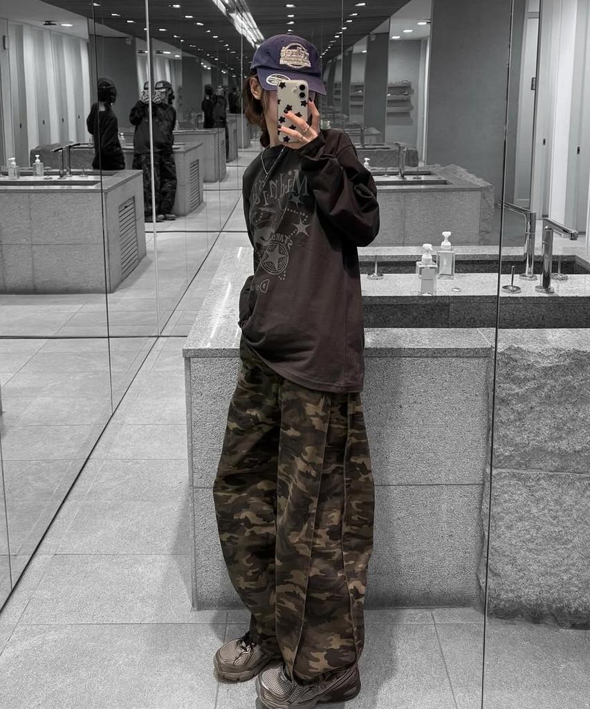 Jikeulib Balloon Fit Tab Snap Wide Camo Pants