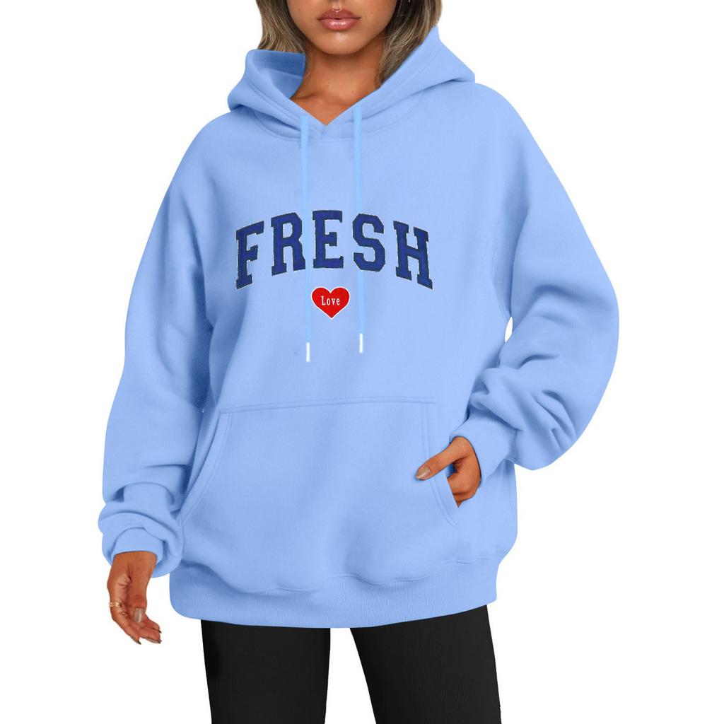 Hoodie mit tiefen Schultern und Ärmeln im Y2K-Stil, trendiger Fleecepullover mit Buchstaben-Liebes-Print für Herren und Damen