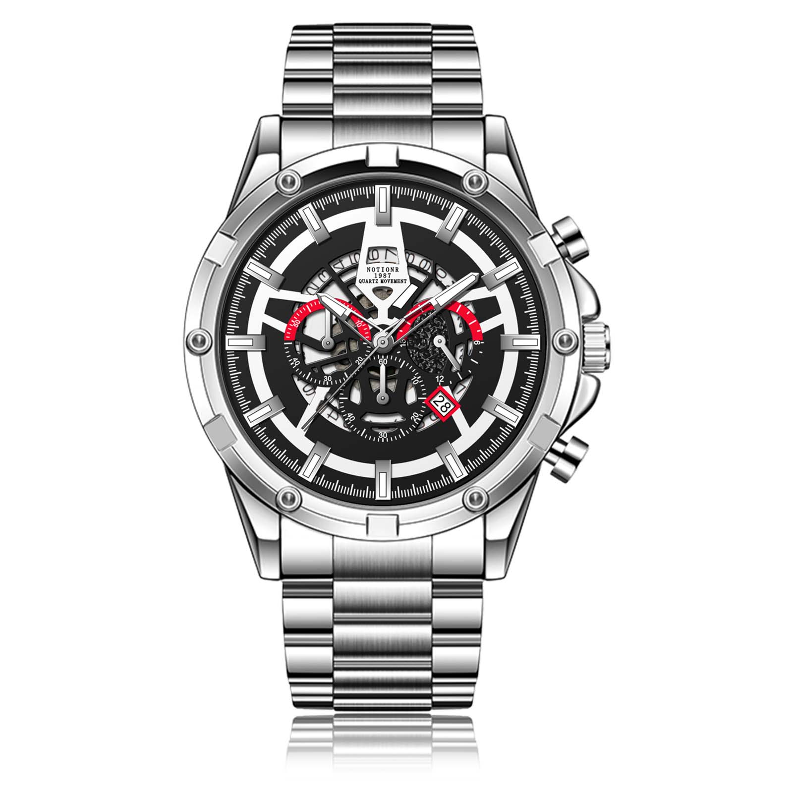 

Men s Business Watch Men s Quartz Watch Military Watch Stainless Steel Watch Sports Watch Casual Watch Analog Calendar Watch чорний/срібний