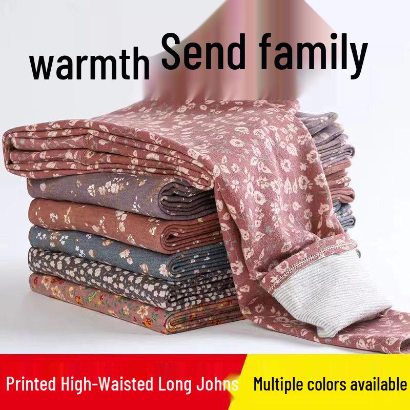 Women's Plus Size Fall Pants: Soft Fleece, Print, Loose Fit for Middle-aged & Elderly