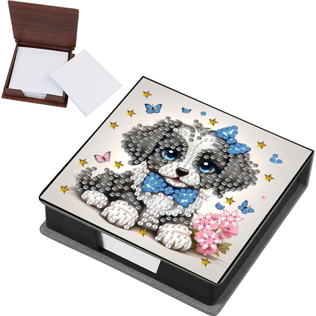 PU Animals Gem Painting Memo Pad Holder Mosaic Kit Flowers Rhinestones Post It Dispenser Animals & Flowers for Home Office