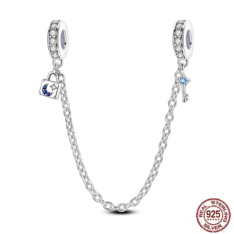 Originalcopper Safety Chain Fixed Clasp Clip Charms Stars Moon Four Leaf Clover Butterfly Beads Woman Bracelet Diy Jewelry