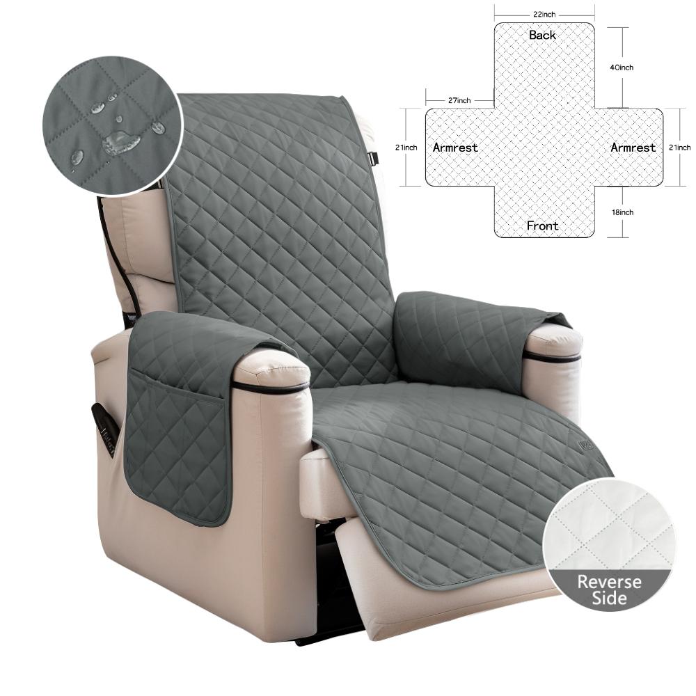 Reversible Recliner Sofa Covers Waterproof Armchair Slipcovers with Pockets Furniture Protector with Elastic Straps for Pets