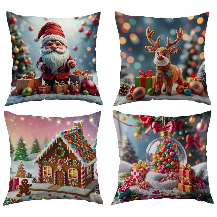Christmas Pillow Cover Holiday Decoration Oil Painting Style Realistic Sofa Cushion Cover Bedroom Pillow
