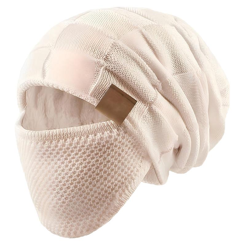 

Warm Knitted Hat And Face Mask Set Winter Slouchy Beanie With Lightweight Warm Ear, Neck & Cheek Cover For Outdoor Sports бежевый