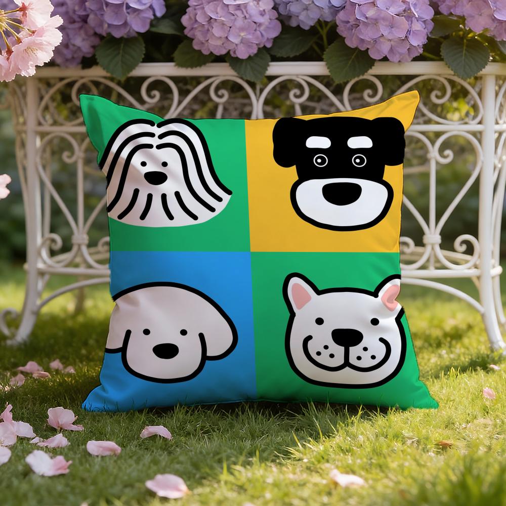 Cartoon Simple Cute Dog Cushion Cover Home & Car Dual-Scene Pillow Cover: Reversible for Premium Comfort