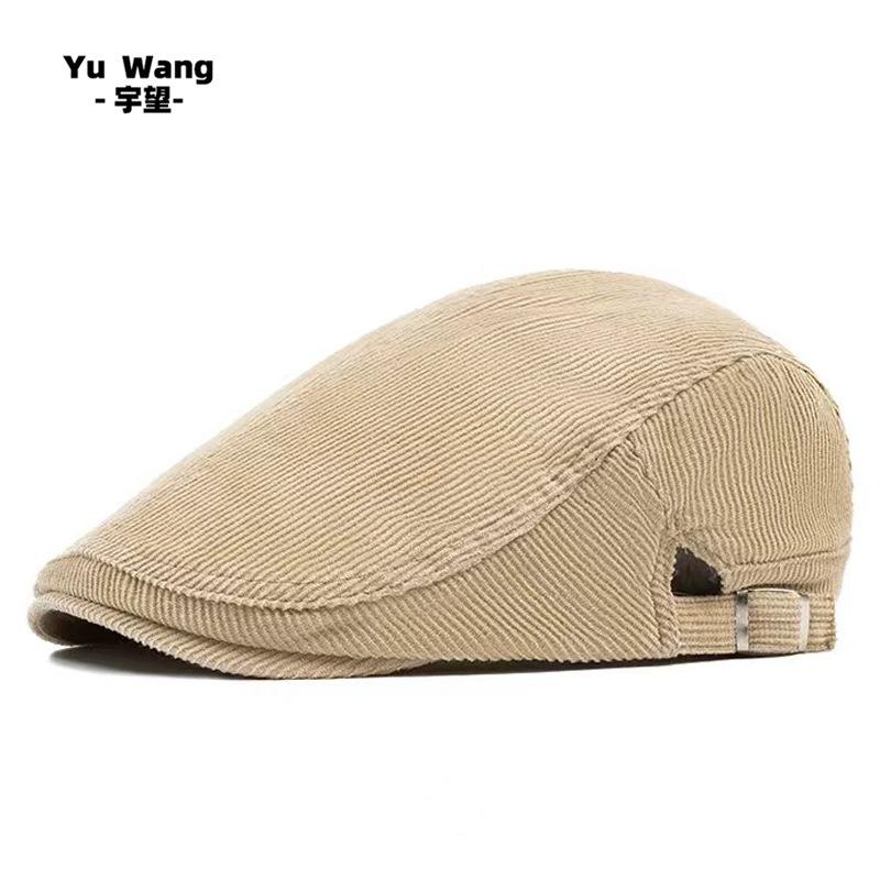 Corduroy cotton cap men's autumn beret big head circumference soft top forward hat British style newsboy hat