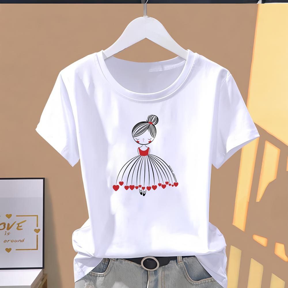 Women's Summer T-shirt with Cute Printed Designs, Short-sleeve Trendy Fashion Top.