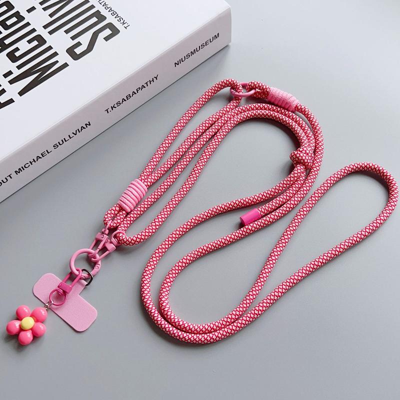 Sweet Colorful Long Cell Phone Lanyard Detachable Anti Lost Phone Shoulder Straps Simple Flower Pendant Mobile Phone Charms