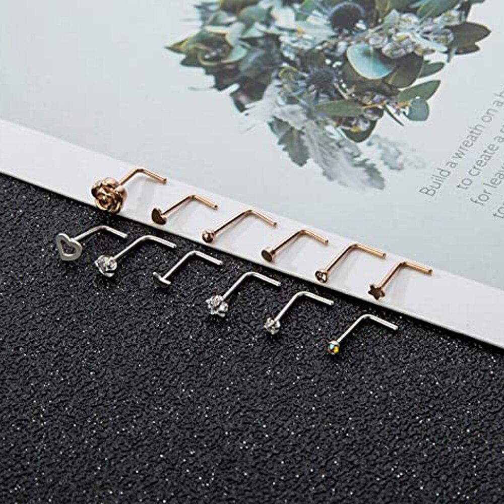 Stainless Steel L Shaped Nose Rings Cz Nose Stud Body Piercing Jewelry