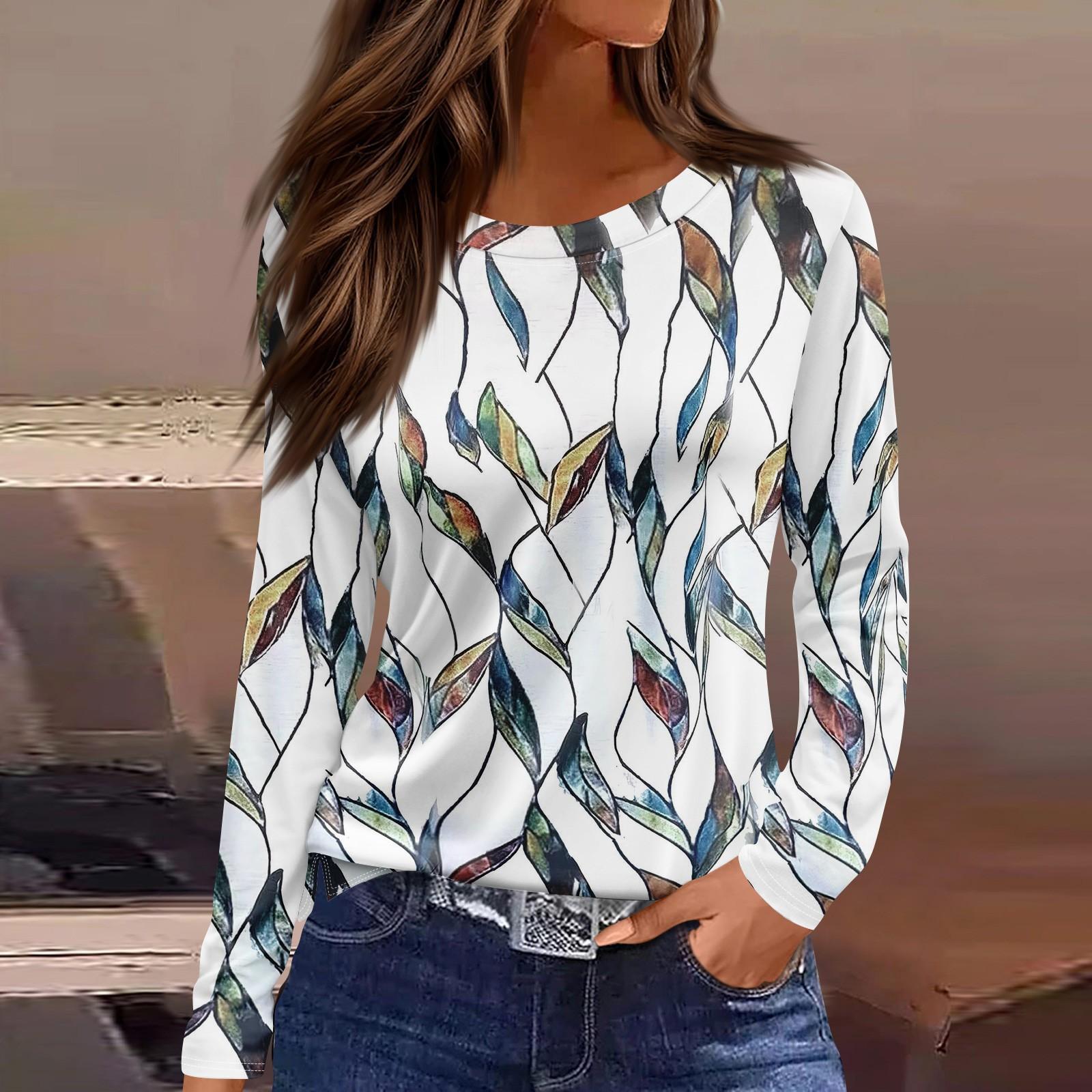 

Женская модная повседневная свободная футболка с разрезом и круглым вырезом с длинным рукавом с принтом, женский топ L