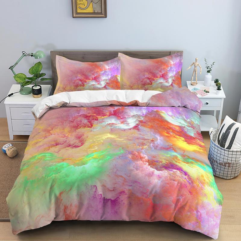 Colorful Cloud Duvet Cover Polyester Orange Yellow Purple Sky Quilt Soft Bedding Set For Teens Girls Abstract Theme
