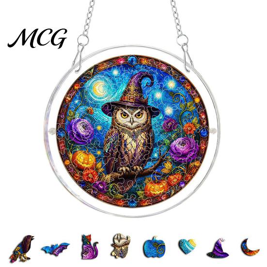 Acrylic Halloween Puzzle Suncatcher, 7.87 Inch Sun Catcher Window Cute Decorations Hanging Ornament, Ideal for Gifting and Home Decor Ornament