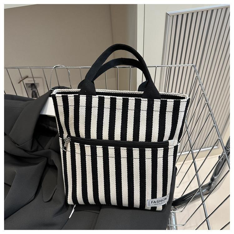 Contrasting Stripes Large Capacity Handbag Women's 2025 Spring New Fashion Mommy Canvas Tote Shoulder Bag