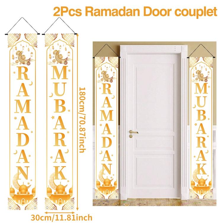 Eid Mubarak Door Hanging Banner Ramadan Couplets for Garden Outdoor Hanging Ornaments Ramadan Kareem Islamic Eid Decoration 2026