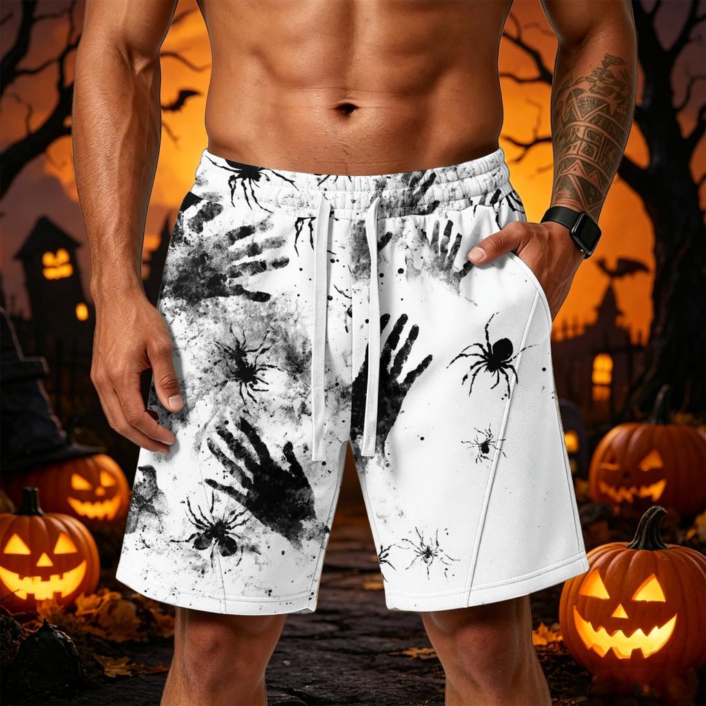 Men's Halloween Loose Fit Shorts with Pockets Drawstring Waistband Athletic Printed Shorts for Casual Sportswear