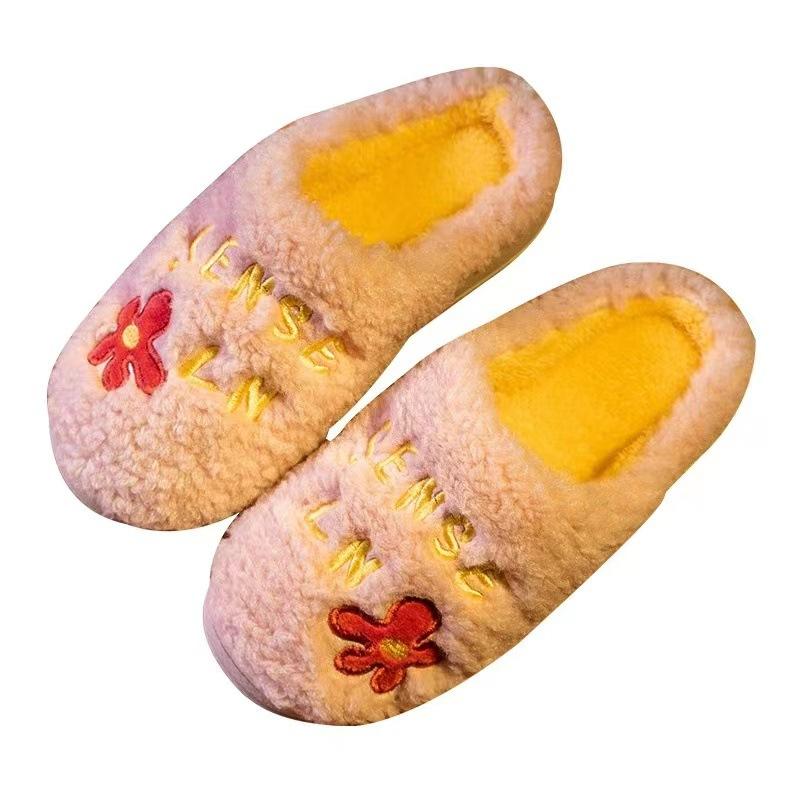 Slippers Autumn and Winter Home Indoor Cute Non-slip Shoes Couple Plush Home Cotton Slippers Fluffy Tray