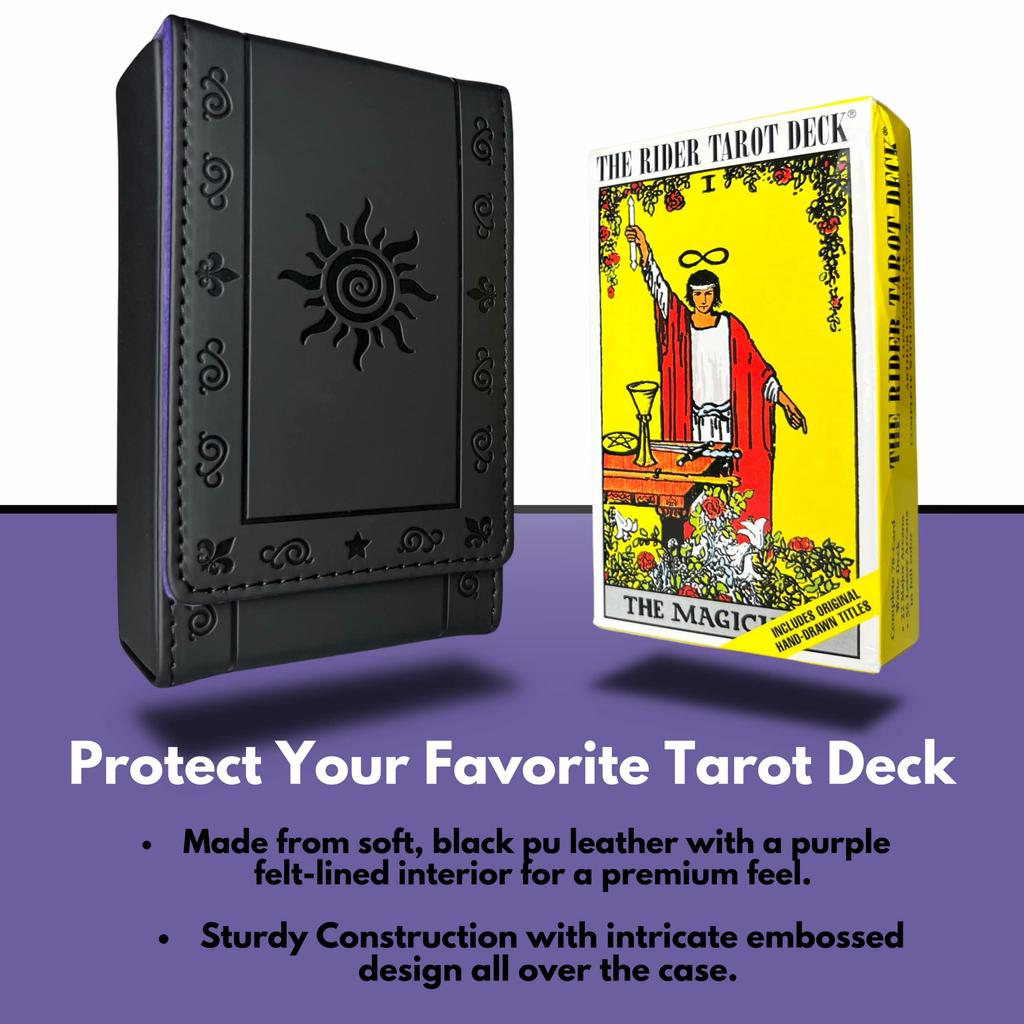 Luck Lab Leather Tarot Card Black For Most Standard Size Tarot Cards Deck Sizes of x x Sun Design Case/Holder - - (Fits 4.875 2.875 1.25 Boxes) -