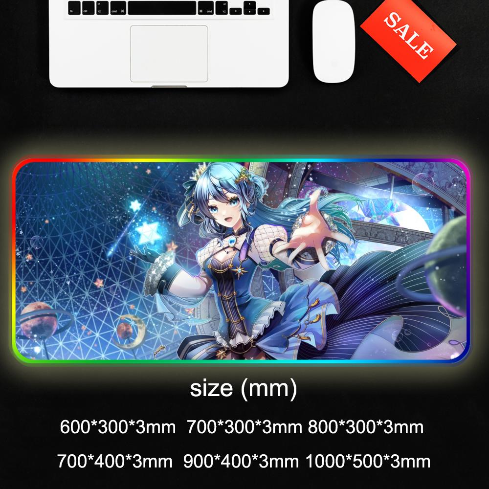 Suisei Hoshimachi Mouse Pad RGB Gaming Mousepad Big LED Pad PC Desk Mat Luminous Mouse Pad Large Keyboard Mats Table Rug With