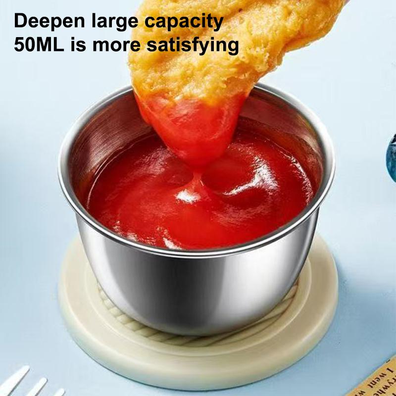 Recipiente para Molho e Tempero em Aço Inoxidável 304 50ml Copo para Molho Tampa de Silicone à Prova de Vazamento Prato para Molhar Salada Pequena Caixa de Armazenamento