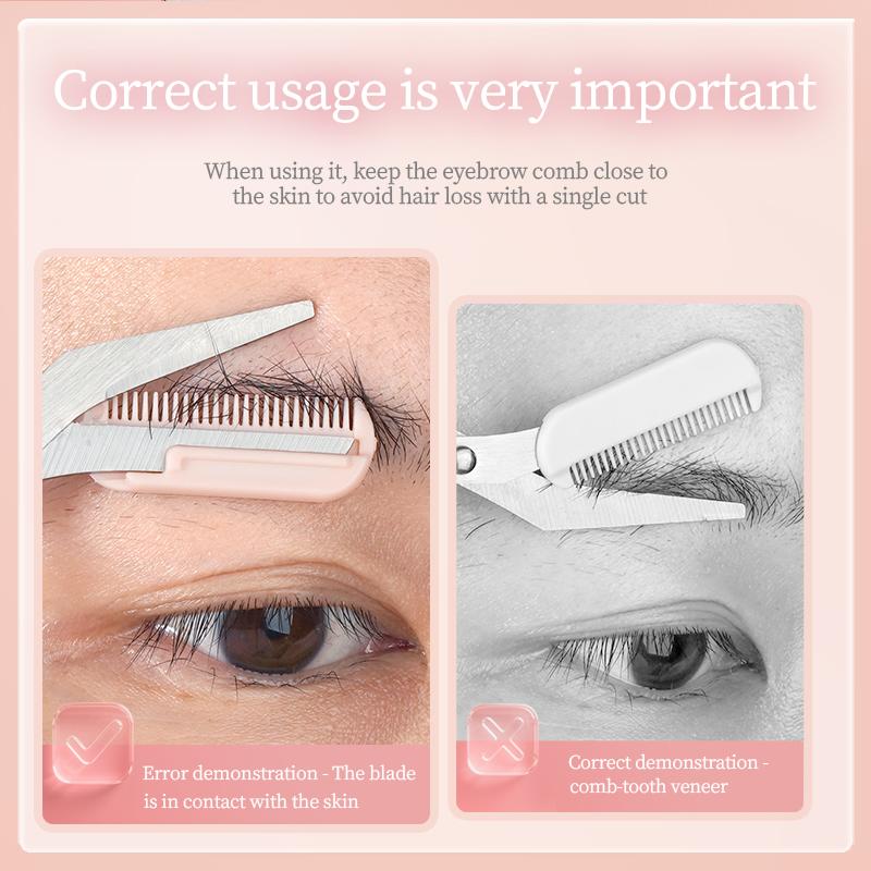 Lovely Heart Precision Eyebrow Trimming Scissors with Integrated Comb, Manual Grooming Tool, Durable Plastic Handle Eyebrow Razo