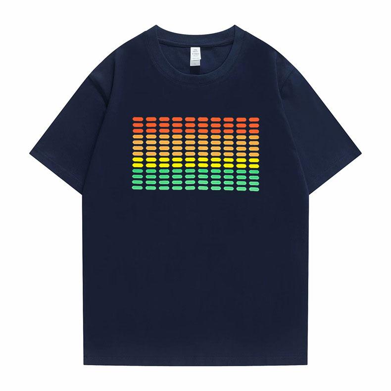 Flashing Music Activates LED Printed Unisexs and Womens Fashionable Loose Casual Short Sleeved New Cotton Trendy Tshirt