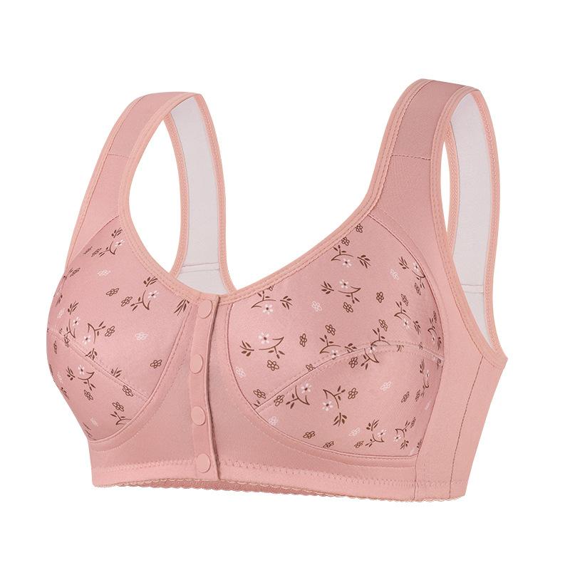 Popular Printed Front Buckle Underwear Women's Soft Cotton Vest Model Without Steel Ring Large Size Bra