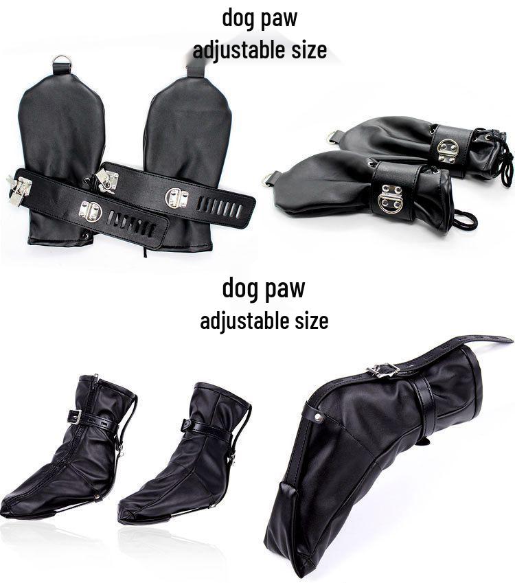 Dog Muzzle Set: K9 Slave Training Suit with Paws and Knee Pads for Male Training.
