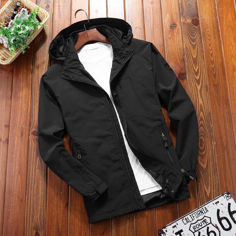 

Мужской тренч Осенний тонкий тренч Однослойная уличная водонепроницаемая и ветрозащитная куртка 5XL чёрный