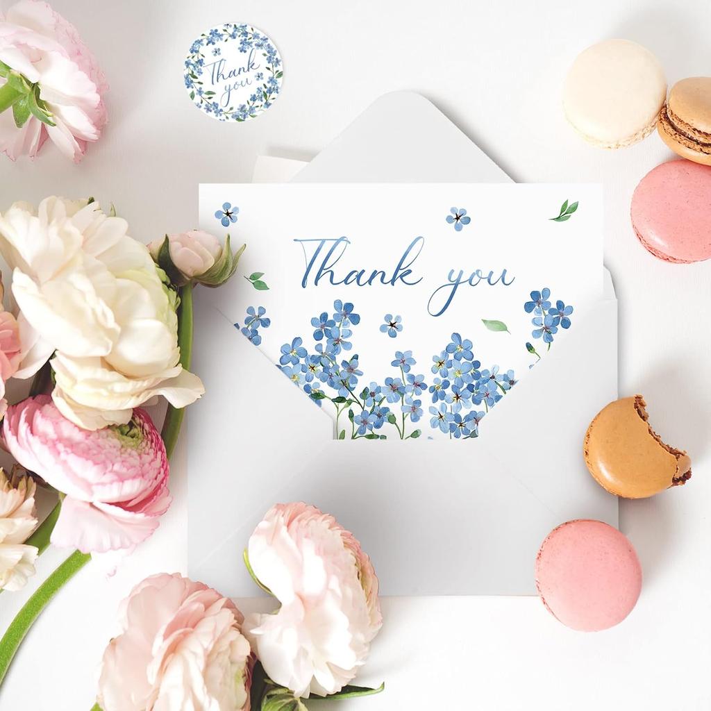AnyDesign 36 Pack Blue Floral Thank You Cards Bulk Forget-Me-Not Myosotis Sylvatica Flower Greeting Cards with Envelope Sticker Thank You Note Cards