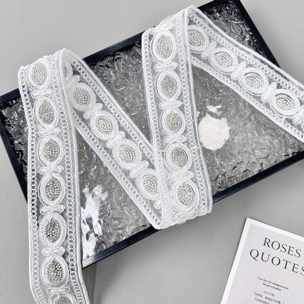 White Handmade Beads Strand Embroidery Barcode Ethnic Style Clothing Cuffs Belt Neckline Decorative Lace