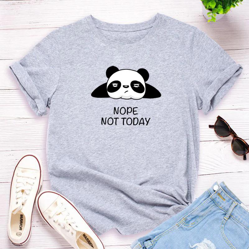 

Нет Не Сегодня Принт Панды Женская Футболка с Коротким Рукавом Круглый Вырез Свободная Женская Футболка Женская Футболка Топы Одежда Camisetas Mujer XXXL светло-серый