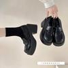 Black Round Head Small Man Increases Height with One Pedal Loafers Women's Spring British Style Platform Small Leather Shoes