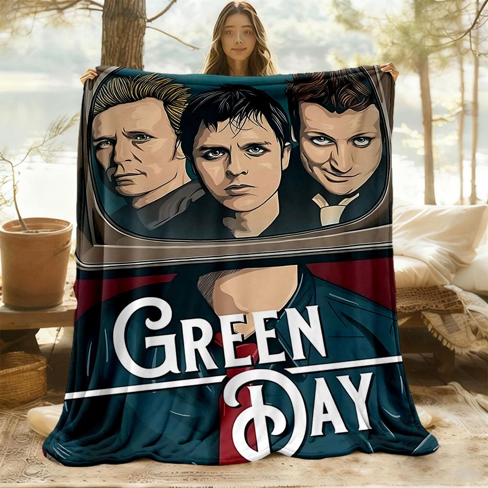 1pc Green Day Music Band Outdoor Blanket Lightweight Flannel, Soft & Warm, All Season Use for Sofa, Outdoor, Camping, Living Room, Office, Chair