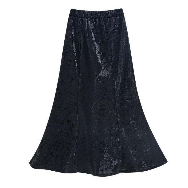 Золотая бархатная плюшевая утолщенная юбка с высокой талией для женщин — фото 6