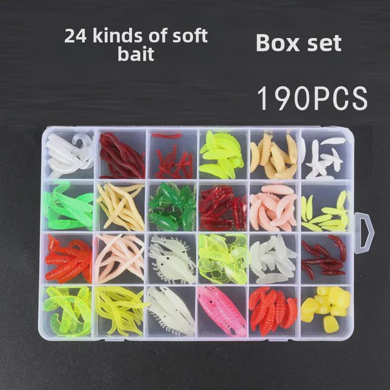 Anmuka Mixed Soft Bait Box: Mealworms, Bloodworms, Earthworms, Shrimp - Single/Double Tail (285/190 Pcs)