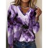 Women's Elegant V-Neck Marble Print Long Sleeve T-Shirt Soft Polyester Great for Autumn and Winter Casual Wear Floral Print Tops