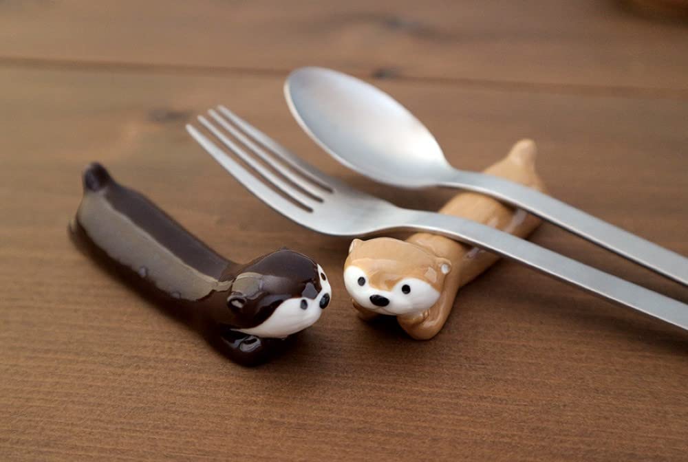 Decor Corporation KAWAUSO CAFE Otter Cutlery Rest Latte Size Approx. W2.4 D9.4 H2.5 KW-17938