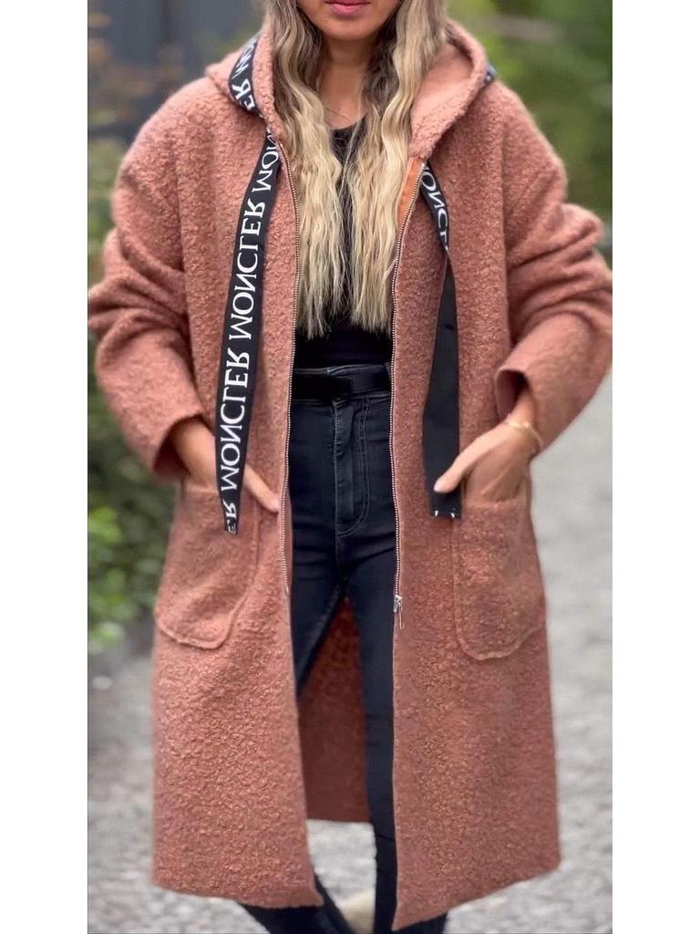 2024 Europäische und Amerikanische Herbst/Winter Lässige Kapuzenjacke aus Lammwolle