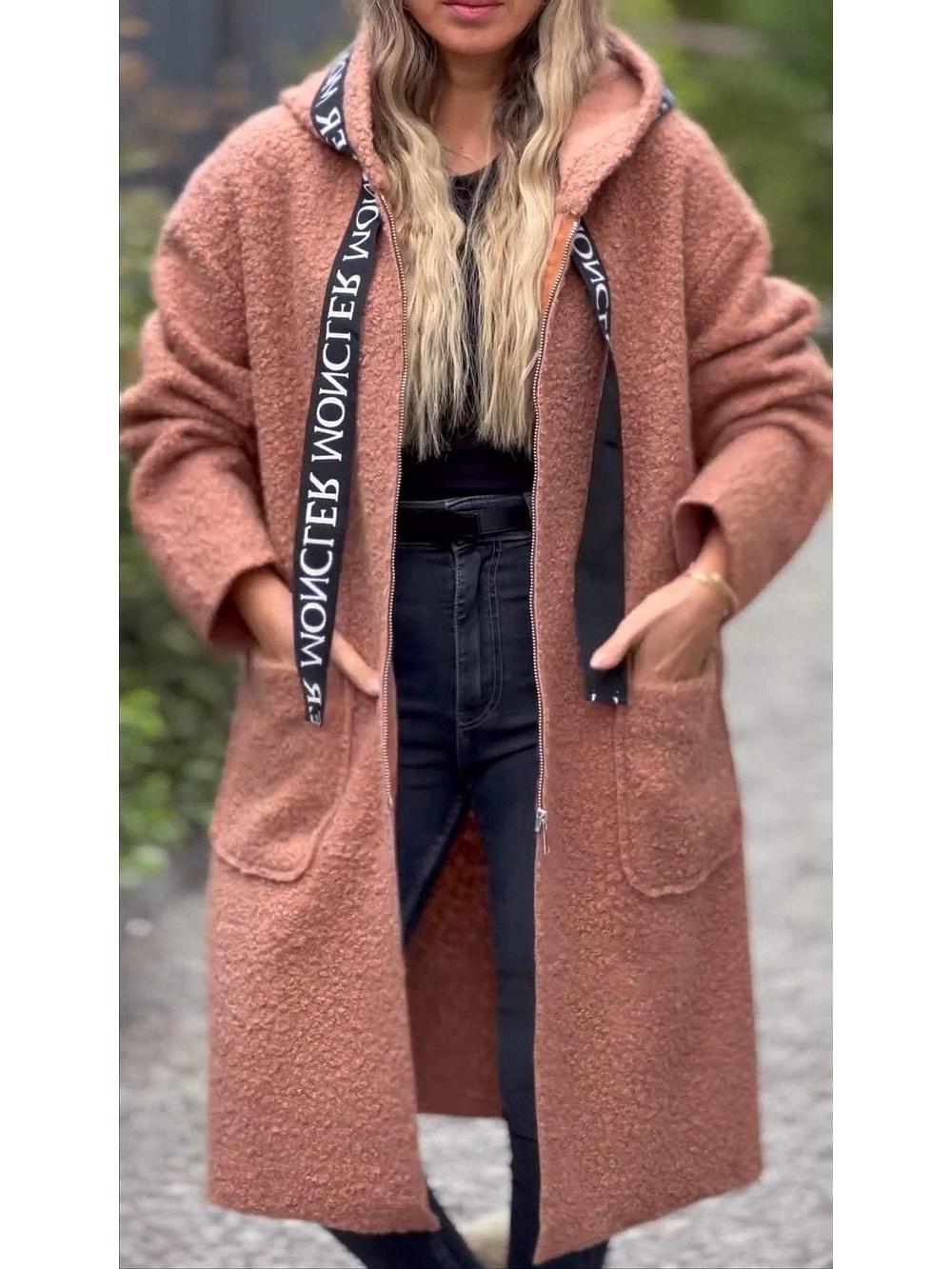 

2024 Европейская и американская осенне-зимняя повседневная куртка с капюшоном из овечьей шерсти XL розового золота