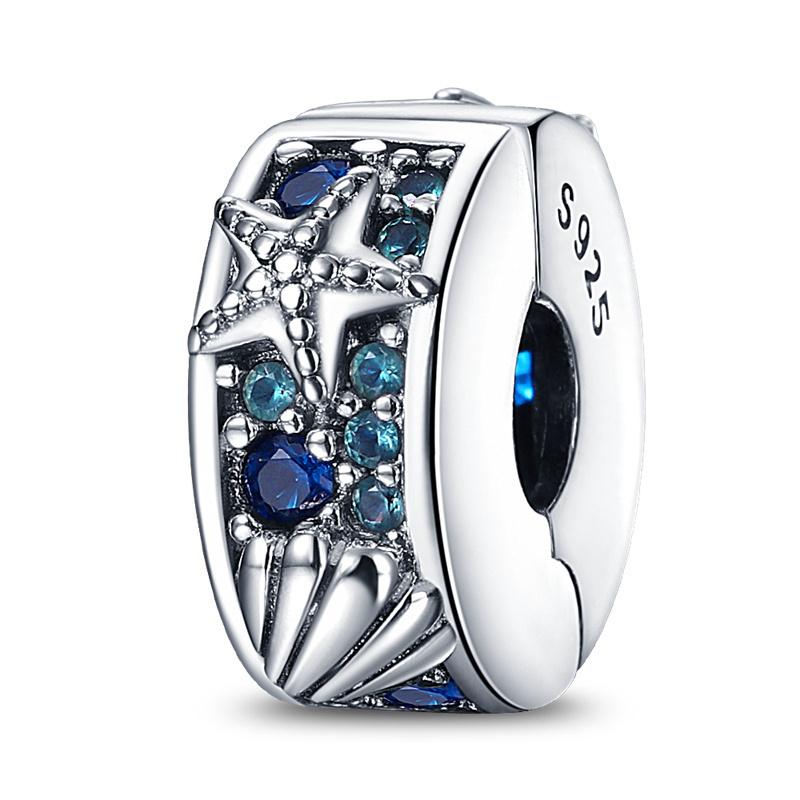 925 Silver Fashion Star Moon Safety Chain Spacer Beads Charm Beads for Original Bracelet Beautiful DIY Jewelry