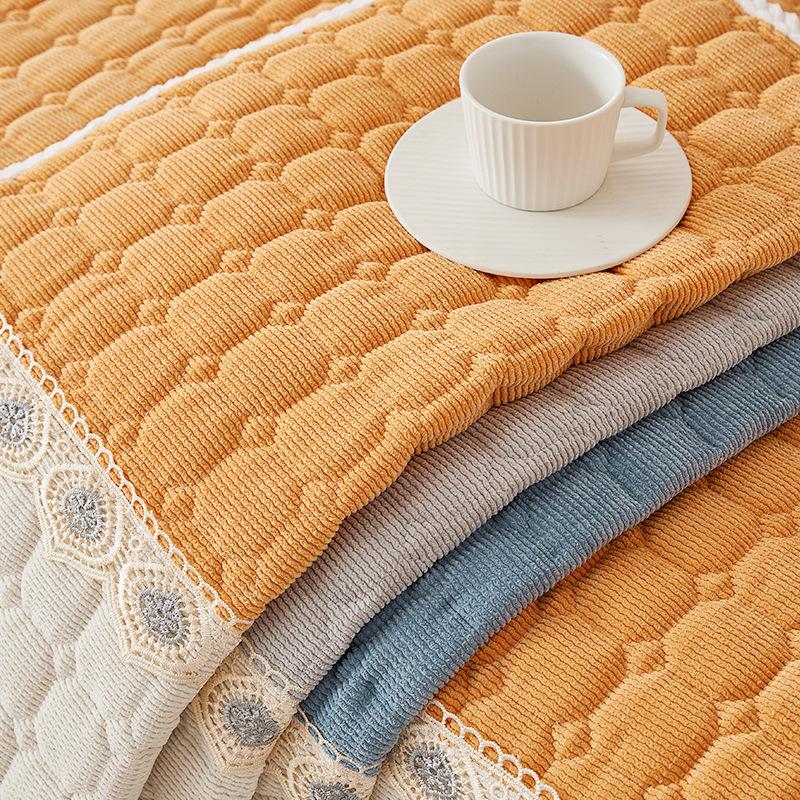 Corduroy Soft Thickening Sofa Cushion Winter Plush Anti Slip Anti Cat Scratch Cushion Solid Color Lace Sofa Cover Cover Cloth