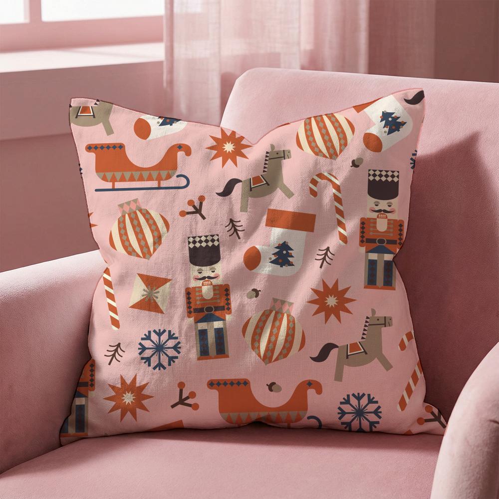 Nordic Nutcracker Soldier Toy Cushion Cover Multi-Scene Pillow Cover for Home & Car - Reversible, Soft & Durable for Daily Use