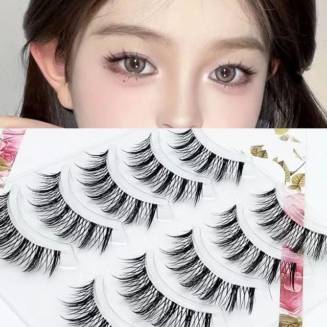 Lashie - Set of 5 Pairs: Criss Cross Spiky Clear Band False Eyelashes DFY-39 - Black - One Size