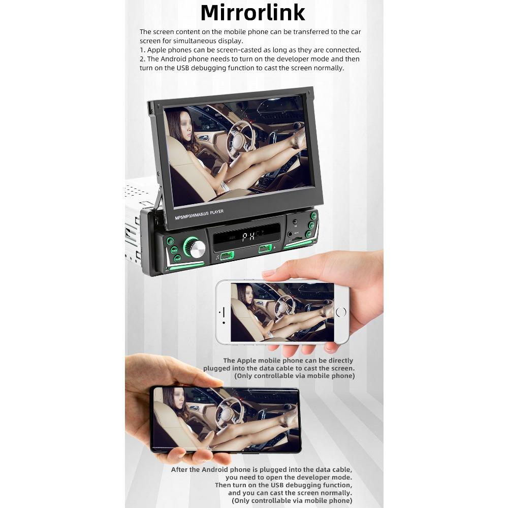 1Din Car Radio Multimedia MP5 Player, 7 inch Universal Navigation with Android Auto & Bluetooth, HD Screen USB TF FM Stereo