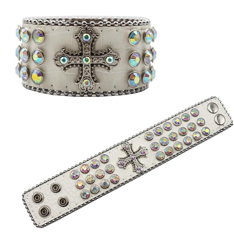Design PU Armband Buntes Kreuz Besetzt mit Diamanten und Strasssteinen Armband