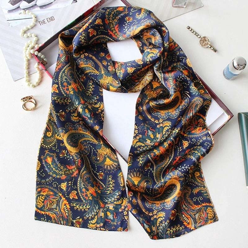 Double Layer Walnut Flower Pure Silk Long Neck Scarf Women Mulberry Silk Scarf Versatile Multi-function Long Scarf